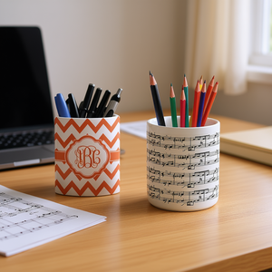 Porte-stylo personnalisé avec monogramme et motif notes de musique pour l'organisation du bureau - Product Image 3