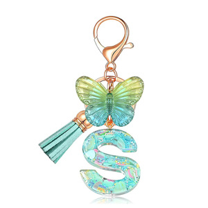 Llavero con Letra A de Mariposa Verde Menta, Colgante Acrílico Brillante con Borla, Estilo Fresco para Bolsos y Llaves - Product Image 6