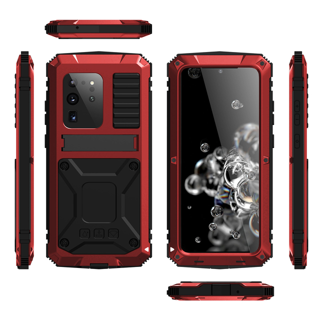 Sports Design Metal Cover Case Waterproof Shockproof Case with Tempered Glass and Phone Strap for for S20 Note