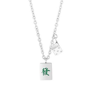 Collar con colgante de Mahjong de estilo chino, diseño geométrico de acero inoxidable, joyería de moda unisex, regalo para hombres y mujeres - Product Image 5