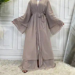 Hot bán New abaya phụ nữ hồi giáo ăn mặc màu sắc đồng bằng Dubai voan abaya của phụ nữ Ăn mặc