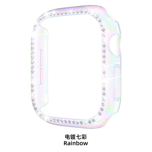 Boîtier de montre creux à une rangée de diamants pour Apple Watch 12 42mm/46mm, brillant, antichoc, en PC électroplaqué rigide - Product Image 3