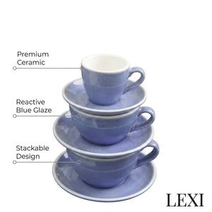 Ensemble de tasses à café et soucoupes en porcelaine fine brillante, 3 pièces, bleu périvinyle, design italien moderne, durable, marque LEXI, pour la maison et l'hôtel - Product Image 2