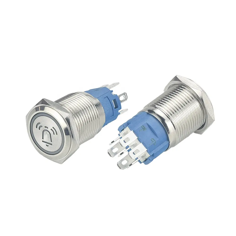 12V Metal Waterproof 16mm 1 Color 2 Colors 3 Colors Round Switch Momentary Push Button Switch
