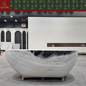 Bañera Ovalada Independiente <span class=keywords><strong>de</strong></span> Mármol Blanco Villa Panda <span class=keywords><strong>de</strong></span> Diseño Contemporáneo GOLDKING con Vetas Negras Intensas, Pulido CNC OEM Personalizado - Product Image 2