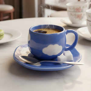 Tasses à expresso personnalisées OEM/ODM d'usine, tasses à café en céramique de 3 oz avec soucoupe pour les cafés familiaux et le thé de l'après-midi - Product Image 1