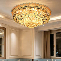 Lustre de plafond en cristal K9 de luxe à montage en surface, luminaire décoratif circulaire multicouche en métal pour salon et hall d'entrée