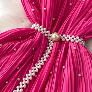 Estate elegante mondana pesante con perla e volant abito <span class=keywords><strong>da</strong></span> donna nuovo in vita dimagrante plissettato <span class=keywords><strong>lungo</strong></span> Casual tinta tinta in tinta frontale - Product Image 4