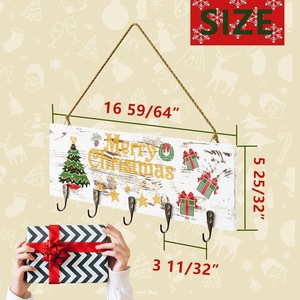 Vintage Christmas Wooden <b>Hanging</b> Sign <b>White</b> Rectangle Door Decor With Stocking Hooks Home Decoration - Product Image 4