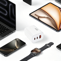 Pengisi Daya Cepat GaN 65W dengan 3 Port USB & Type-C PD 3.0 QC3.0 OVP SCP OTP Pengisi Daya Dinding Tahan Api untuk Laptop & Earphone