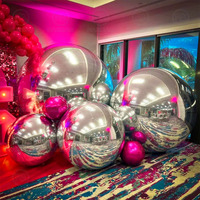Esfera de Globo Espejo Inflable Plateada, Bola de Espejo Cromada Reflectante Inflable Flotante para Fiestas, Bodas, Decoración Navideña