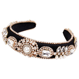 Hua Liyu Bandeaux de style baroque pour femmes avec strass et perles pour accessoires de cheveux de fête et de mariage - Product Image 5