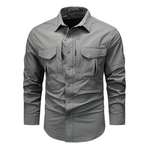 Camicia Tattica da <span class=keywords><strong>Uomo</strong></span> a <span class=keywords><strong>Maniche</strong></span> <span class=keywords><strong>Lunghe</strong></span> Impermeabile ad Asciugatura Rapida per Escursionismo, Arrampicata, Caccia, Formale e Casual - Product Image 4