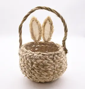 Cesta de conejo artesanal para el hogar, canasto de hierro de Pascua para decoración, cesta tejida de almacenamiento
