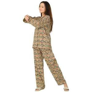 Comfortable Cotton Pajama Set Floral Printed Long Sleeve Shirt and <b>Pants</b> Lightweight Breathable Summer Sleepwear Loungewear Set - Product Image 3