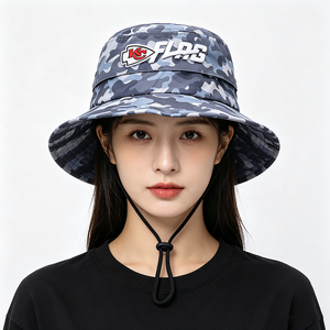 Chapeau Bob Tactique en Toile Camouflage avec Broderie 3D, Chapeau de Pêche et d'Extérieur, Casquette Pare-Soleil avec Sangle Coupe-Vent - Product Image 1