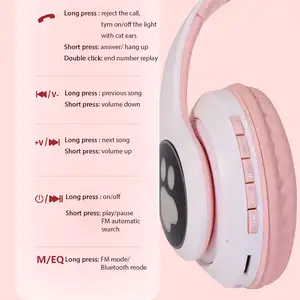 थोक कस्टम सस्ता ब्लूटूथ Gamer इयरफ़ोन गुलाबी प्यारा बिल्ली कान हेड फोन्स वायरलेस बीटी गेमिंग हेडसेट Headphones के लिए लड़कियों