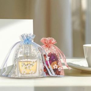 Sac en organza mignon à motif marguerite avec cordon de serrage 9x12cm, pochette en maille florale pour parfums et cosmétiques - Product Image 5