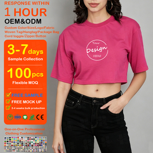 Camiseta Deportiva Holgada de Spandex Elástico para Mujer, Personalizada, con Hombros Caídos, Impresión Digital de Alta Calidad, Top Corto - Product Image 1