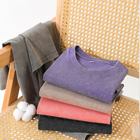Kaos BOZI Unisex 230g Warna Solid, Dicuci dan Diberi Efek Vintage, Lengan Pendek, Katun Murni, Trendi, Model Drop-shoulder, Longgar