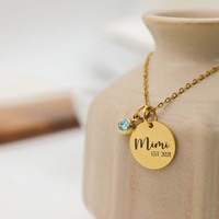 스테인리스 스틸 라운드 펜던트 목걸이, 링크 체인 방수 탄생석 파티 할머니 선물 나나 펜던트 (여성용)