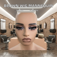 Tête de Mannequin Professionnelle en Cheveux Bruns pour Cosmétologie, Présentoir à Perruques avec Lunettes, Cheveux Chauves pour la Confection de Perruques