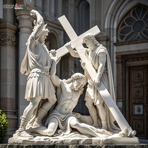 Estatua famosa Católica Cristiana piedra grande tallada tercera estación Jesús Primera vez cae mármol blanco Jesús 14 estación escultura - Product Image 5