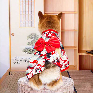Human-Pet Integration Japanese Kimono Style Pet <b>Clothes</b> Red Crane Motifs Winter <b>For</b> Dogs And <b>Cats</b> - Product Image 3