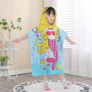Serviette <span class=keywords><strong>de</strong></span> <span class=keywords><strong>bain</strong></span> pour enfants, cape, imprimé sirène mignon, dessin animé, douce, épaisse, absorbante, séchage rapide, serviette <span class=keywords><strong>de</strong></span> plage portable - Product Image 4