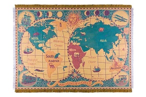 Manta tejida jacquard con mapa del mundo, manta de jacquard ondulada - Product Image 2