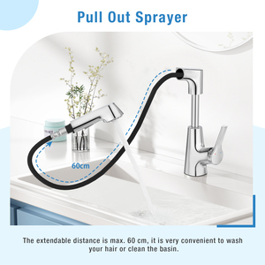 Grifo de Lavabo de Alta Calidad con Recubrimiento de Cromo, Altura Ajustable, Monomando, Extraíble, Mezclador de Agua - Product Image 4