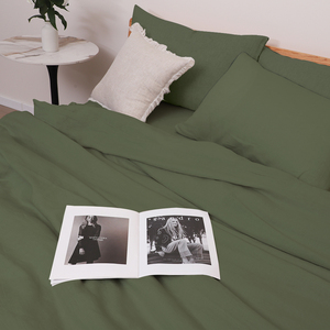 Nhãn Hiệu Riêng 100% Hữu Cơ Màu Xanh Lá Cây Lanh Linen Vải Bộ Đồ Giường Tấm Bìa Thiết Lập Thân Thiện Với Môi Dệt Phương Tây Bộ Đồ Giường - Product Image 3