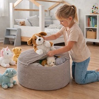 Pouf de sol rond multifonctionnel en velours côtelé, pour rangement de jouets et vêtements, non rembourré, avec housse lavable
