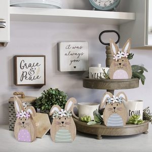 Wooden Easter Bunny Decor Set MDF Rabbit Shape Indoor Party Ornament Spring Gift - Product Image 2