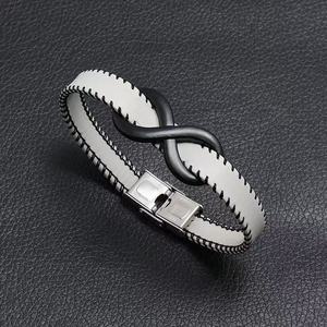 Pulseras Para Hombre pelle <span class=keywords><strong>s</strong></span> 316L <span class=keywords><strong>acciaio</strong></span> inossidabile simbolo illimitato Infinity pelle per gli uomini numero 8 cuoio PU braccialetto - Product Image 3