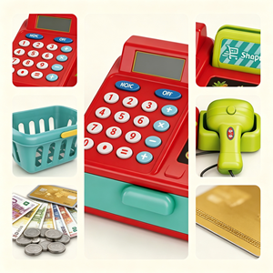 Caisse enregistreuse jouet pour enfants, jeu de simulation de supermarché avec aliments et panier, pour les enfants de 3 ans et plus - Product Image 3