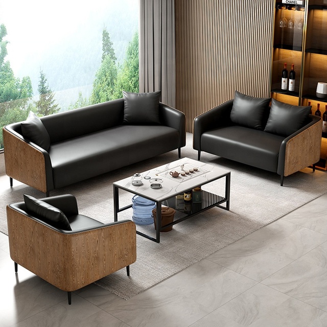 Modern Business Simple Design Sofa Set Minimalist Leather Office Couch Sofa Set Reception Leisure Sofa Set