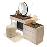 Bureau de maquillage extensible avec miroir LED et commode à 3 tiroirs