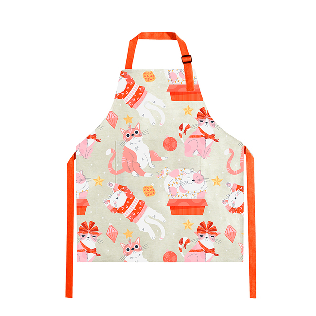 Custom Digital Printed Linen Sleeveless Kitchen Aprons-Reusable & Washable Eco-Friendly Adult Aprons for Designer Brands