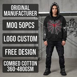 Felpa con Cappuccio Oversize con Zip in Cotone Pettinato French Terry 400GSM Personalizzata con Grafica Ragnatela Nera Bianca Rossa per Uomo - Stile Fumetto - Product Image 1