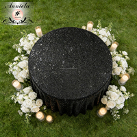Nappe ronde en velours noir ANNIELU avec sequins, nappe scintillante pour mariage, banquet, fête, décoration d'événements