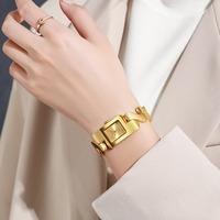 Reloj de Pulsera Delicado de Última Moda con Esfera Cuadrada de Vidrio y Aleación, Reloj de Cuarzo Real para Unisex