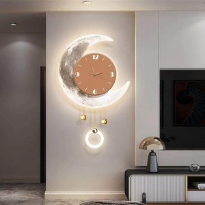 <span class=keywords><strong>Cuadro</strong></span> de Arte Mural Moderno de Lujo con Diseño de Luna y Reloj LED, Reloj de Pared Creativo, Decoración para Sala de Estar - Product Image 2