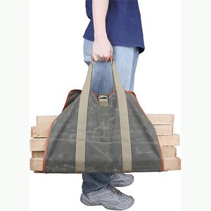 Free Sample Strong <b>Waxed</b> <b>Canvas</b> Log Carrier Tote <b>Bag</b> with Extra Long-Lasting Firewood Holder Handle Sturdy Wood Carrying <b>Bag</b> - Product Image 2