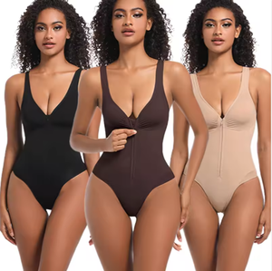 Body de mujer con cremallera invisible frontal, cuello en V, sin costuras, transpirable, control firme, ecológico, top moldeador, sexy, traje de baño con logo - Product Image 3