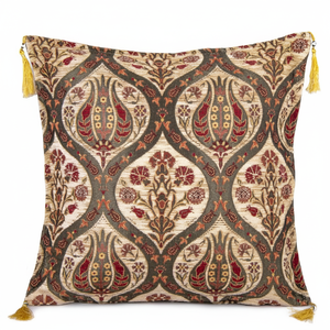 Cream Ottoman Tulip Designed Turkish Chenille Fabric Cushion <b>Cover</b> Pillow - Product Image 2