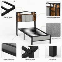 Tempat Tidur Besi Grosir dengan Headboard dan Stasiun Pengisian Daya, Tersedia Ukuran Twin, Full, Queen, dan King untuk Perhotelan dan Kamar Hotel