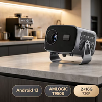 Mini projecteur intelligent A10 Android 13 AMLOGIC T950S 2+16 Go 720P 200 ANSI HD pour cinéma maison avec mise au point électrique, Wi-Fi 5G et Bluetooth portable