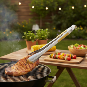 Cucina stile tradizionale pinze in acciaio inox con Silicone oro eco-friendly Serving Clip utensili facile pulizia per Barbecue - Product Image 3