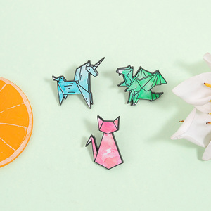 Sevimli Origami Hayvan Emaye İğneleri Geometrik Kağıt Katlamalı Kedi <span class=keywords><strong>Unicorn</strong></span> Ejderha Broş Takı Toptan Satış - Product Image 2